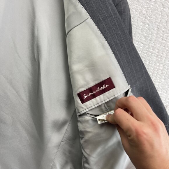 Samuelsohn Men's Sports Coat 42R Grey Wool Super 100s w/ CHalk Line Canada Made - Picture 9 of 16